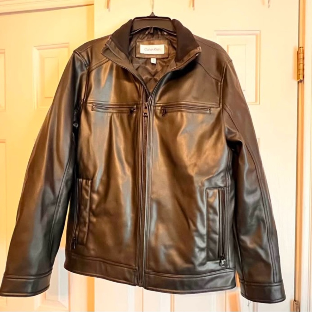 Calvin Klein Men’s Black Leather Coat NWT Size Medium